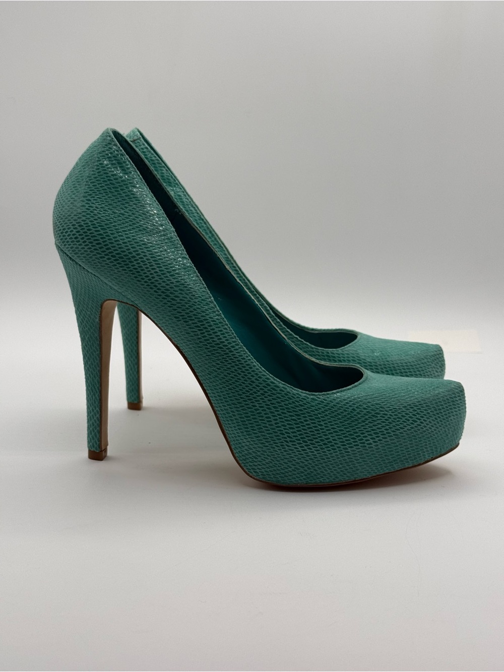 BCBGeneration Parade Platform Heels Teal Textured Pumps Stiletto High Heel Shoes - Picture 13 of 15